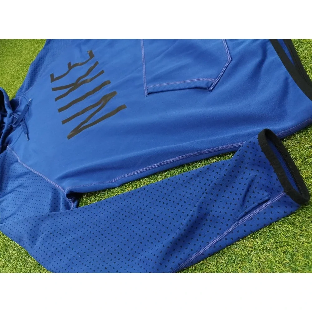 Nike Dri Fit Hoodie Mens XL Blue Spellout Graphic Raglan‎ Sleeve Fleece Lined